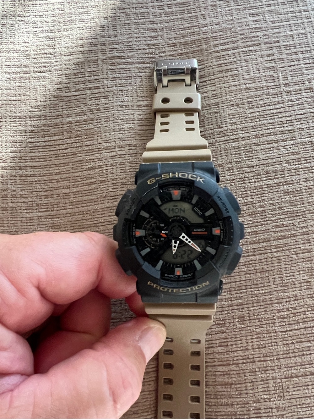 G-Shock Black Bezel with Tan Strap Digital-Analog Sports Watch GA-110-1u .